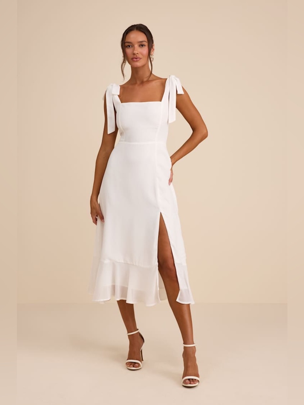 NWT Lulus Summer Invite White Tie-Strap Tiered Midi Dress Size Medium